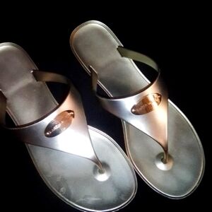Gold Karen Millen Flip Flops. Size 7w